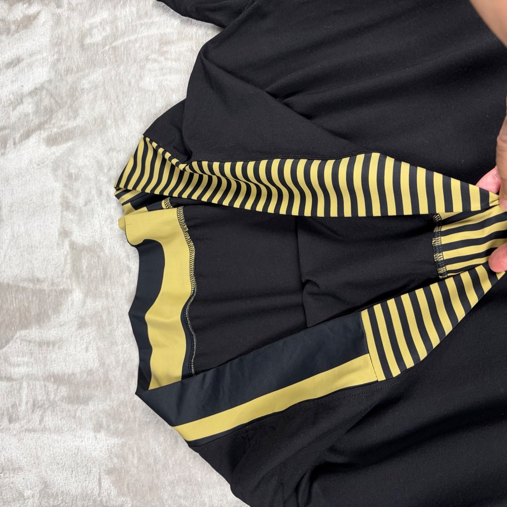 Tekbika by Alembika Top Dunes Size M Womens Black Boxy Striped Hem Art To Wear - Picture 10 of 12